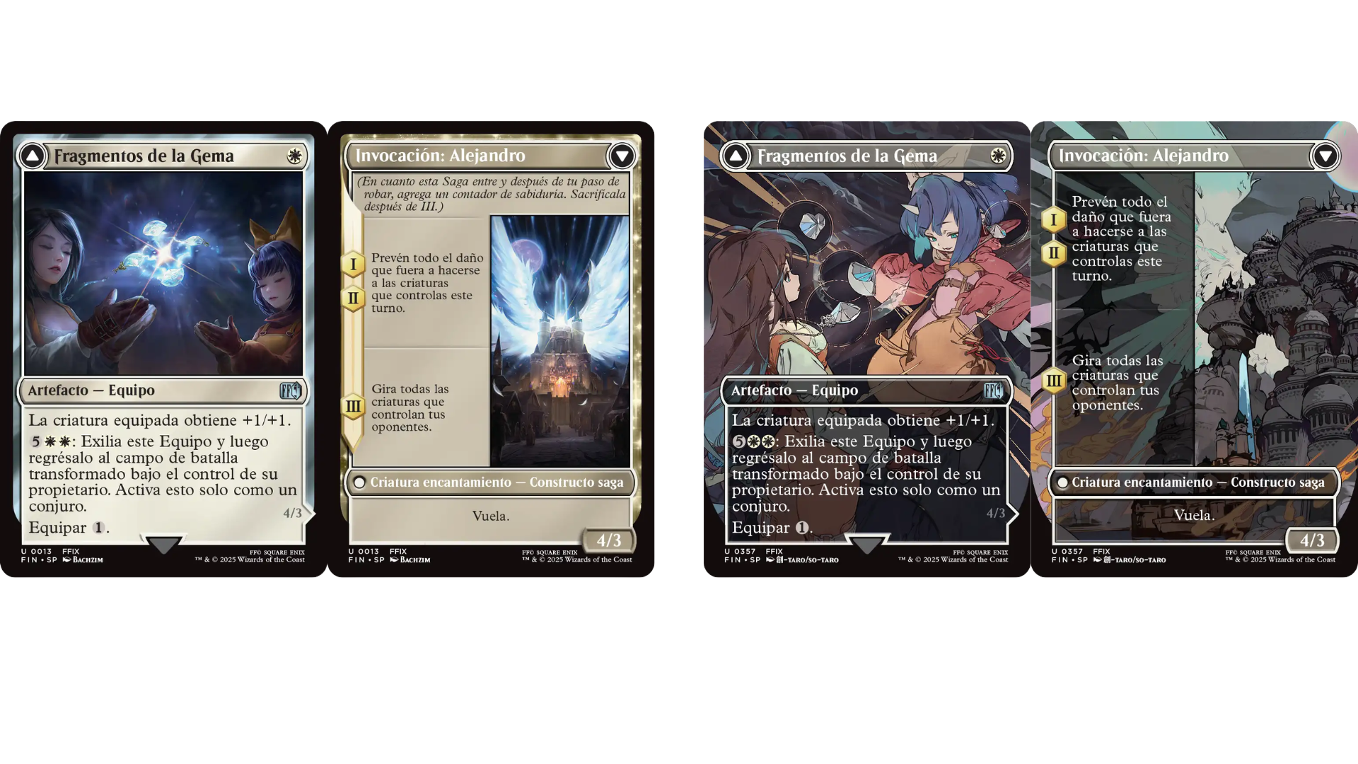 Comparativa entre la versión estándar y la versión de arte completo de la carta Fragmentos de la Gema de Magic: The Gathering – Final Fantasy IX.